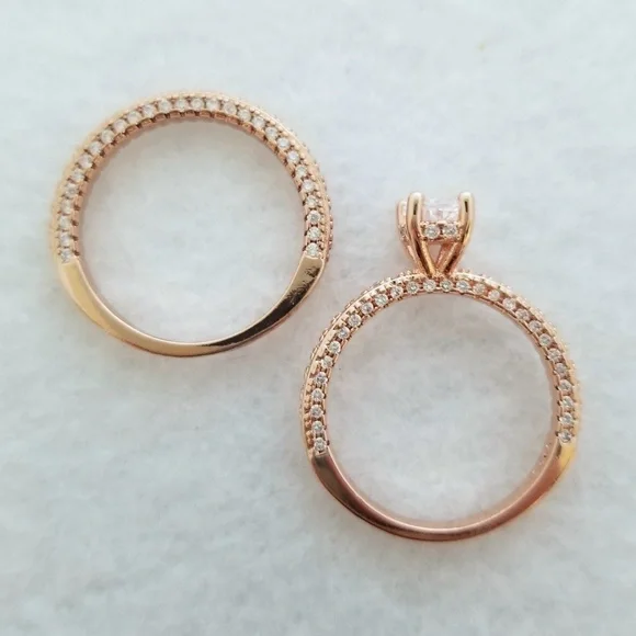 (2pcs) 1ct TW 18k Over Sterling Ring Set - Picture 4 of 8